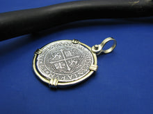 Load image into Gallery viewer, Sterling Silver and 14k "2 Reale" Reproduction Atocha Shipwreck Treasure Coin Necklace