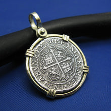Load image into Gallery viewer, Sterling Silver and 14k "2 Reale" Reproduction Atocha Shipwreck Treasure Coin Necklace
