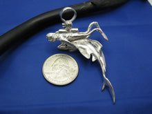 Load image into Gallery viewer, Huge Sterling Silver Men's Shark and Diver Pendant with Sapphire Eyes