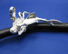 Load image into Gallery viewer, Huge Sterling Silver Men's Shark and Diver Pendant with Sapphire Eyes