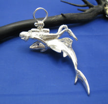 Load image into Gallery viewer, Huge Sterling Silver Men's Shark and Diver Pendant with Sapphire Eyes