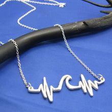 Load image into Gallery viewer, Sterling Silver Ocean Sea Wave Heartbeat Necklace