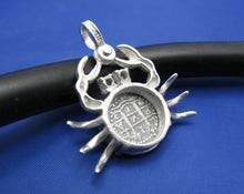 Load image into Gallery viewer, Sterling Silver Pirate Coin Replica Inside Custom Crab Bezel with Gemstone Eyes and Shackle Bail