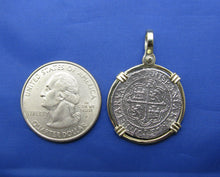 Load image into Gallery viewer, Sterling Silver and 14k "2 Reale" Reproduction Atocha Shipwreck Treasure Coin Necklace