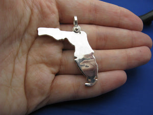 Large High Polish Sterling Silver Florida State Map Pendant with Shackle Bail