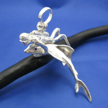 Load image into Gallery viewer, Huge Sterling Silver Men's Shark and Diver Pendant with Sapphire Eyes
