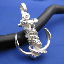 Load image into Gallery viewer, Large Sterling Silver Hold Fast Word Ribbon Banner & Rope Sailor Ship Anchor Necklace