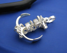 Load image into Gallery viewer, Large Sterling Silver Hold Fast Word Ribbon Banner &amp; Rope Sailor Ship Anchor Necklace
