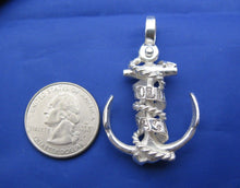 Load image into Gallery viewer, Large Sterling Silver Hold Fast Word Ribbon Banner & Rope Sailor Ship Anchor Necklace