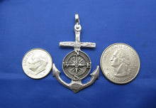 Load image into Gallery viewer, Sterling Silver Nautical Wood Anchor and Compass Pendant with Shackle Bail, Original Design by Crisol Jewelry, Unique Sea Jewelry Necklace