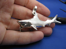 Load image into Gallery viewer, Extra Large Jaws Inspired Shark Attacking Diver Sterling Silver Necklace
