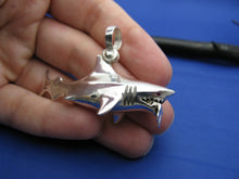 Load image into Gallery viewer, Extra Large Jaws Inspired Shark Attacking Diver Sterling Silver Necklace
