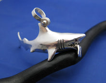 Load image into Gallery viewer, Extra Large Jaws Inspired Shark Attacking Diver Sterling Silver Necklace