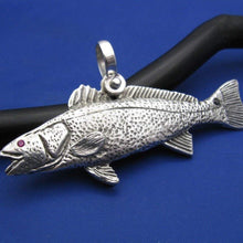 Load image into Gallery viewer, Sterling Silver Large Double Sided Red Fish Pendant with Ruby Eyes and Onyx Tail
