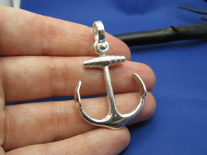 Large Sterling Silver Plain Anchor Necklace with Shackle Bail