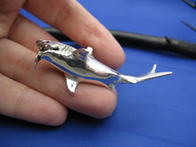 Load image into Gallery viewer, Extra Large Jaws Inspired Shark Attacking Diver Sterling Silver Necklace
