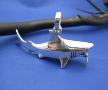 Load image into Gallery viewer, Extra Large Jaws Inspired Shark Attacking Diver Sterling Silver Necklace