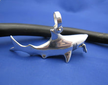 Load image into Gallery viewer, Extra Large Jaws Inspired Shark Attacking Diver Sterling Silver Necklace