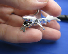Load image into Gallery viewer, Extra Large Jaws Inspired Shark Attacking Diver Sterling Silver Necklace