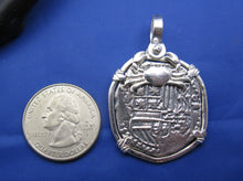 Load image into Gallery viewer, Large '4 Reale' Sterling Silver Replica Spanish King Shield Coin with Crab