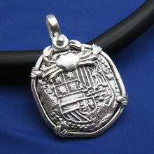 Load image into Gallery viewer, Large '4 Reale' Sterling Silver Replica Spanish King Shield Coin with Crab