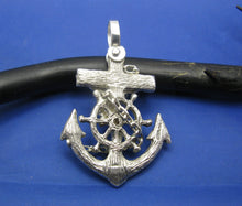 Load image into Gallery viewer, Large Men's Sterling Silver Diver's Mariner Wooden Cross Anchor Pendant