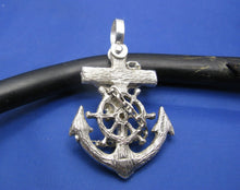 Load image into Gallery viewer, Large Men's Sterling Silver Diver's Mariner Wooden Cross Anchor Pendant