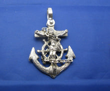 Load image into Gallery viewer, Large Men's Sterling Silver Diver's Mariner Wooden Cross Anchor Pendant