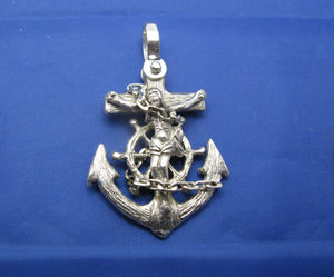 Large Men's Sterling Silver Diver's Mariner Wooden Cross Anchor Pendant
