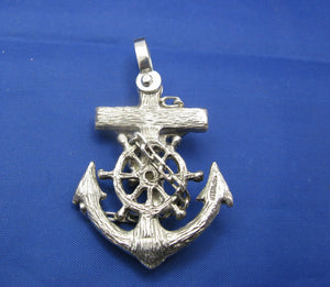 Large Men's Sterling Silver Diver's Mariner Wooden Cross Anchor Pendant