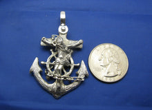 Load image into Gallery viewer, Large Men's Sterling Silver Diver's Mariner Wooden Cross Anchor Pendant
