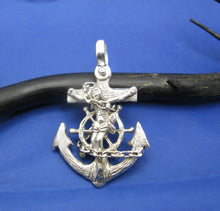 Load image into Gallery viewer, Large Men's Sterling Silver Diver's Mariner Wooden Cross Anchor Pendant