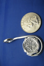 Load image into Gallery viewer, Sterling Silver Atocha Shipwreck Coin Replica inside Custom Sterling Silver Fish Hook Pendant Bezel