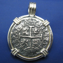 Load image into Gallery viewer, Sterling Silver Replica Pirate Doubloon Atocha Shipwreck Coin Pendant With Barrel Bail