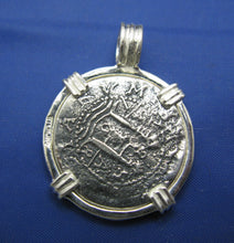 Load image into Gallery viewer, Sterling Silver Replica Pirate Doubloon Atocha Shipwreck Coin Pendant With Barrel Bail