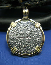 Load image into Gallery viewer, 14k Gold Replica Pirate 2 Reale Doubloon Pendant With Barrel Bail
