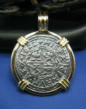 Load image into Gallery viewer, 14k Gold Replica Pirate 2 Reale Doubloon Pendant With Barrel Bail