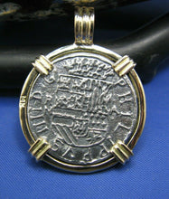 Load image into Gallery viewer, 14k Gold Replica Pirate 2 Reale Doubloon Pendant With Barrel Bail