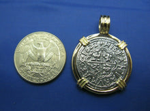 Load image into Gallery viewer, 14k Gold Replica Pirate 2 Reale Doubloon Pendant With Barrel Bail