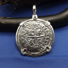 Load image into Gallery viewer, Shipwreck "4 Reale" Treasure Coin Reproduction Doubloon Pirate Coin Unique Piece of 8 Pendant