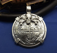 Load image into Gallery viewer, Extra Large Sterling Silver Piece of Eight With Skull Bezel and Barrel Bail
