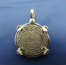 Load image into Gallery viewer, Sterling Silver 2 Reale Replica Atocha Shipwreck Pirate Coin Pendant with Emeralds