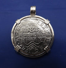 Load image into Gallery viewer, Extra Large Sterling Silver Piece of Eight With Skull Bezel and Barrel Bail