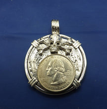 Load image into Gallery viewer, Extra Large Sterling Silver Piece of Eight With Skull Bezel and Barrel Bail