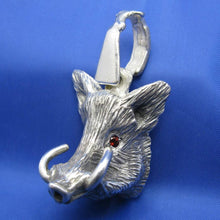Load image into Gallery viewer, Large Sterling Silver Hog Head Pendant with Rifle Bail and Red Gemstone Eyes