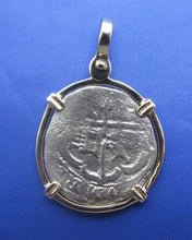 Load image into Gallery viewer, Unique Nautical Shipwreck Coin Pendant with Anchor Shaped Markings in 14k Bezel with Shackle Bail