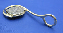 Load image into Gallery viewer, 14k Gold Fish Hook Pendant with Small Shipwreck Coin Replica