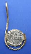 Load image into Gallery viewer, 14k Gold Fish Hook Pendant with Small Shipwreck Coin Replica