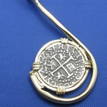 Load image into Gallery viewer, 14k Gold Fish Hook Pendant with Small Shipwreck Coin Replica