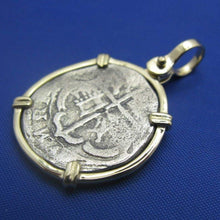 Load image into Gallery viewer, Unique Nautical Shipwreck Coin Pendant with Anchor Shaped Markings in 14k Bezel with Shackle Bail